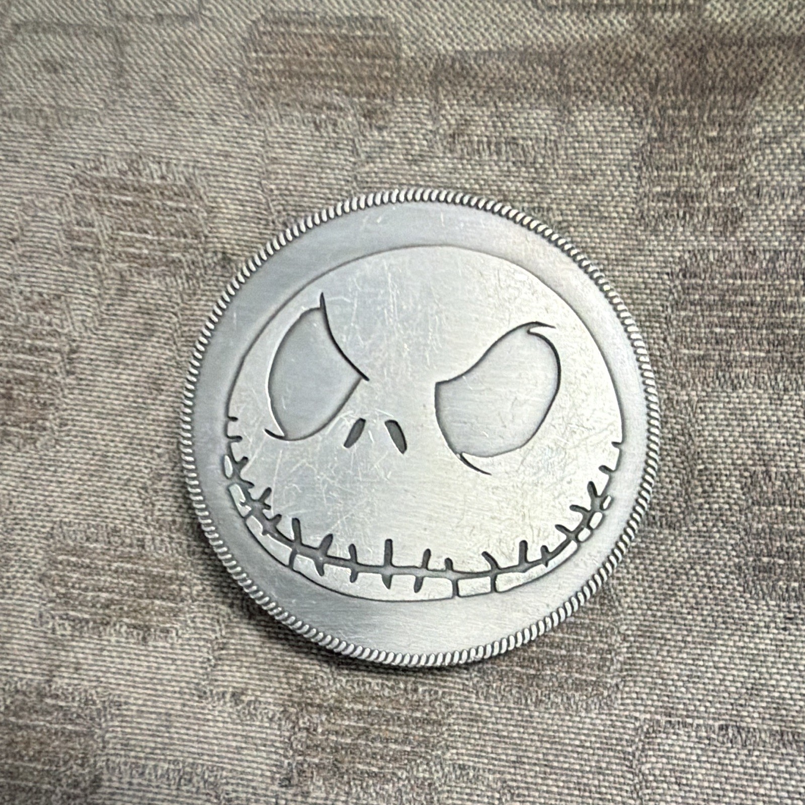 Disney Jack Skellington Round Silver Metal Interchangeable Belt Buckle 1.5in