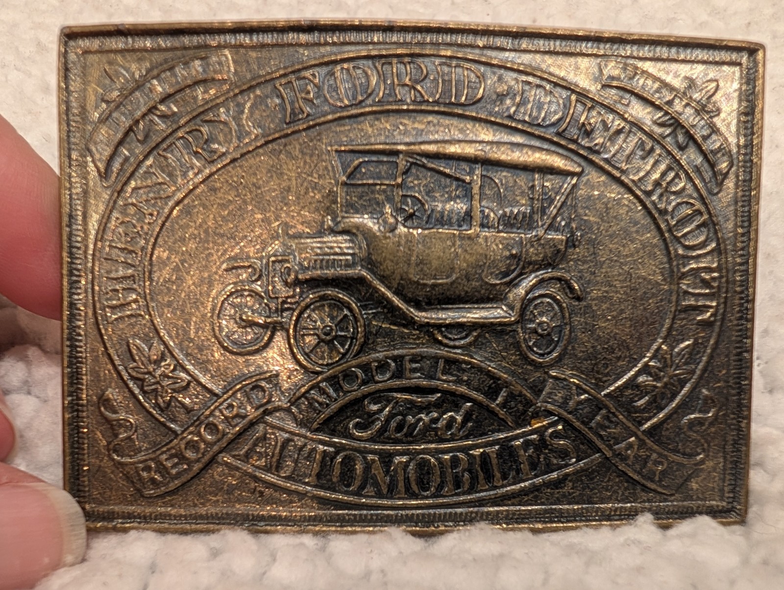 Vtg Heavy Solid Pewter Henry Ford Automobiles Model T Detroit Belt Buckle