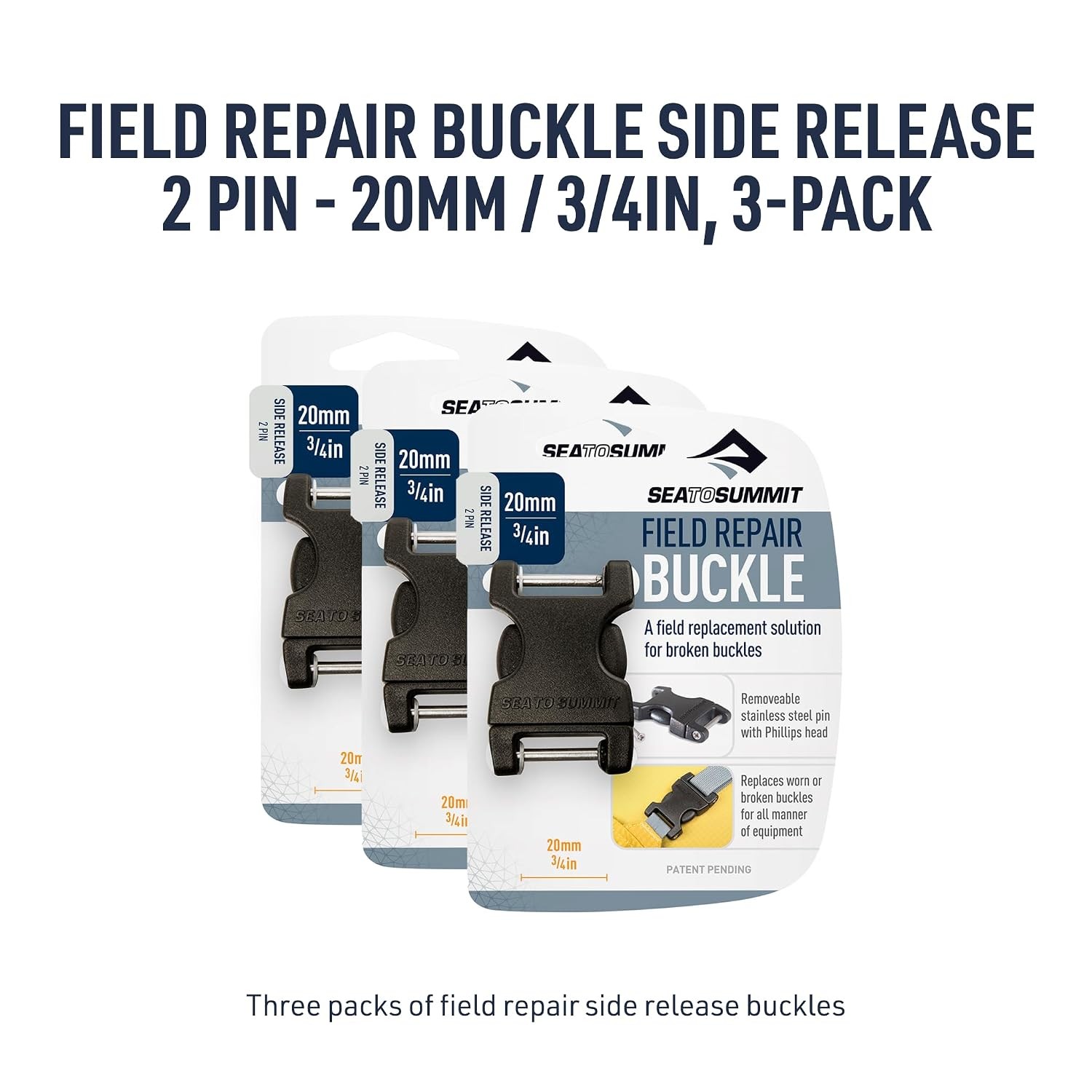 Sea to Summit Field Repair Buckle Set – Side Release 2 Pin Buckles 3 Pack