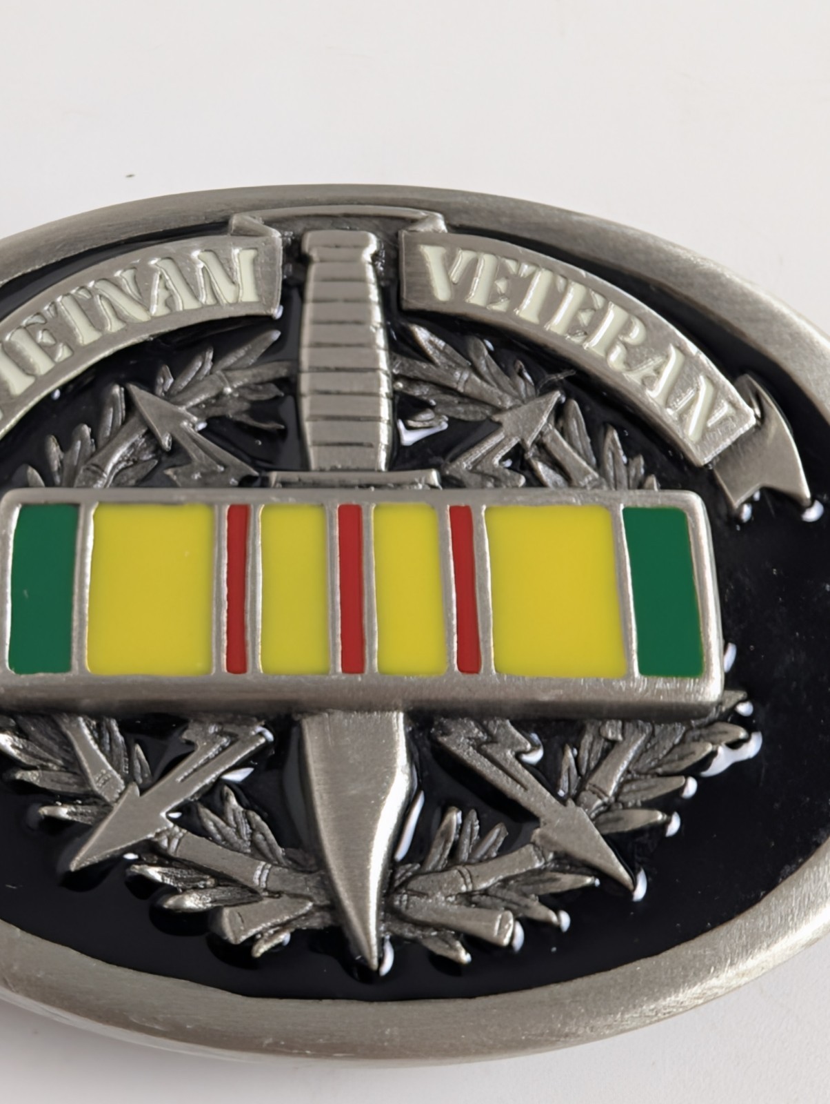 Vintage 1996 Vietnam Veteran Belt Buckle GAP 4360 Service Ribbon Pewter USA