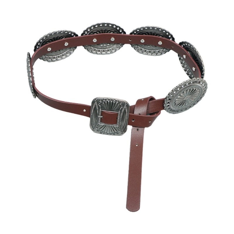 Ethnic Teens Carved Floral Belt Adjustable Buckle Waist Straps for Dress Shirt