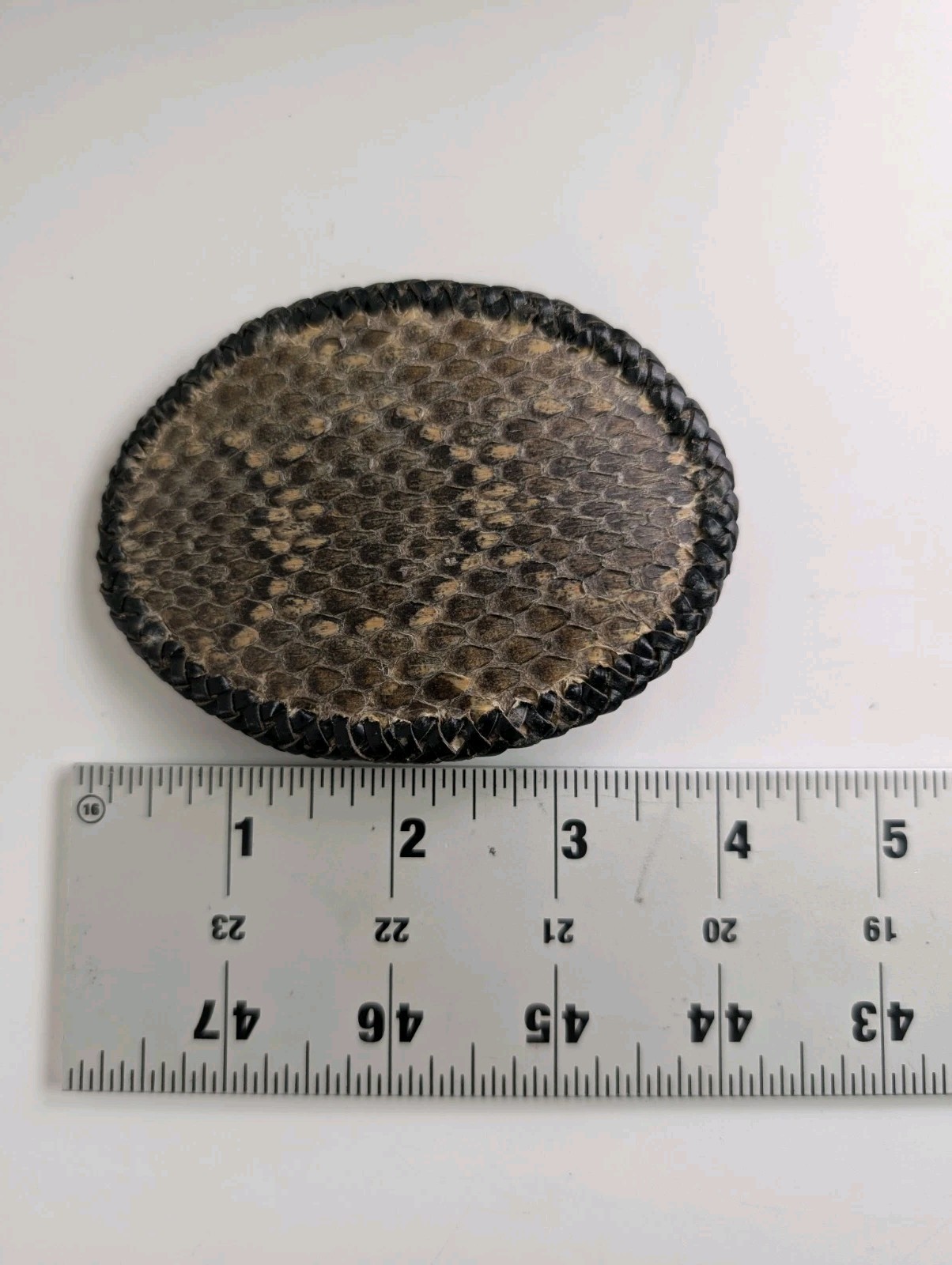 Vintage Snakeskin Belt Buckle Exotic Leather Braided Edge Western Oval