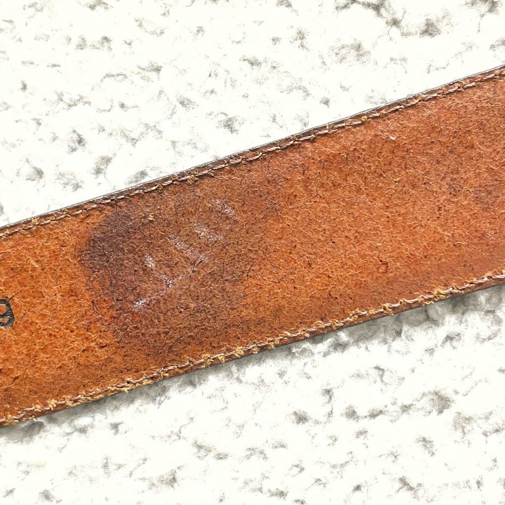 VTG Brighton Leather Belt Size M Brown Gold Buckle USA Made Chunky Double Keeper