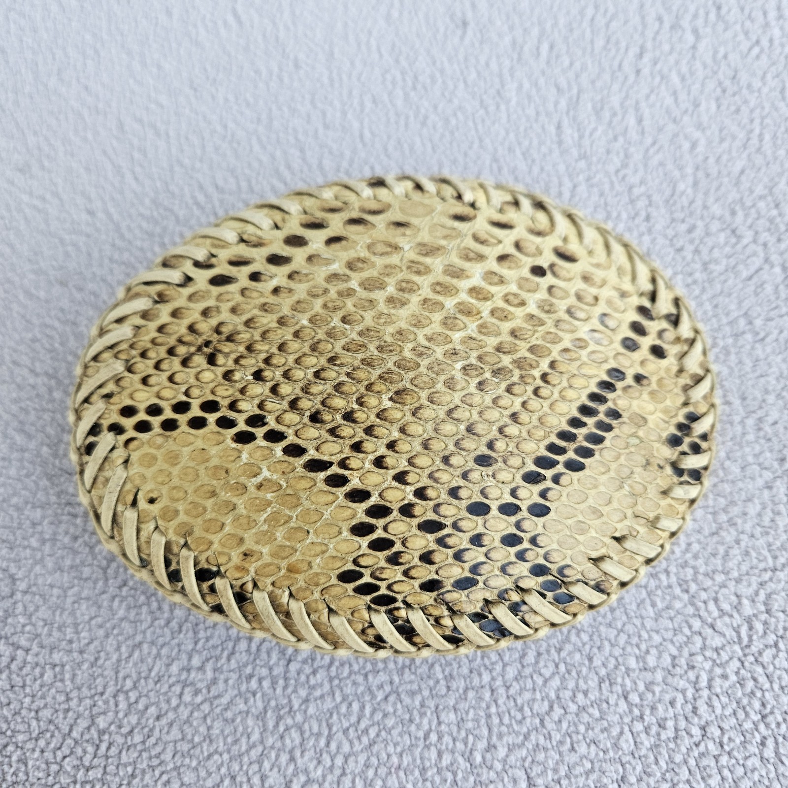 VTG Snakeskin Leather Belt Buckle Western Southern Cream Oval
