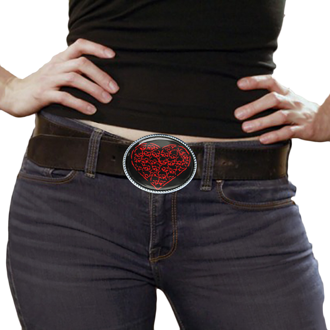 Red Heart Belt Buckle – Gothic Skull Handmade Silver Buckle – 368