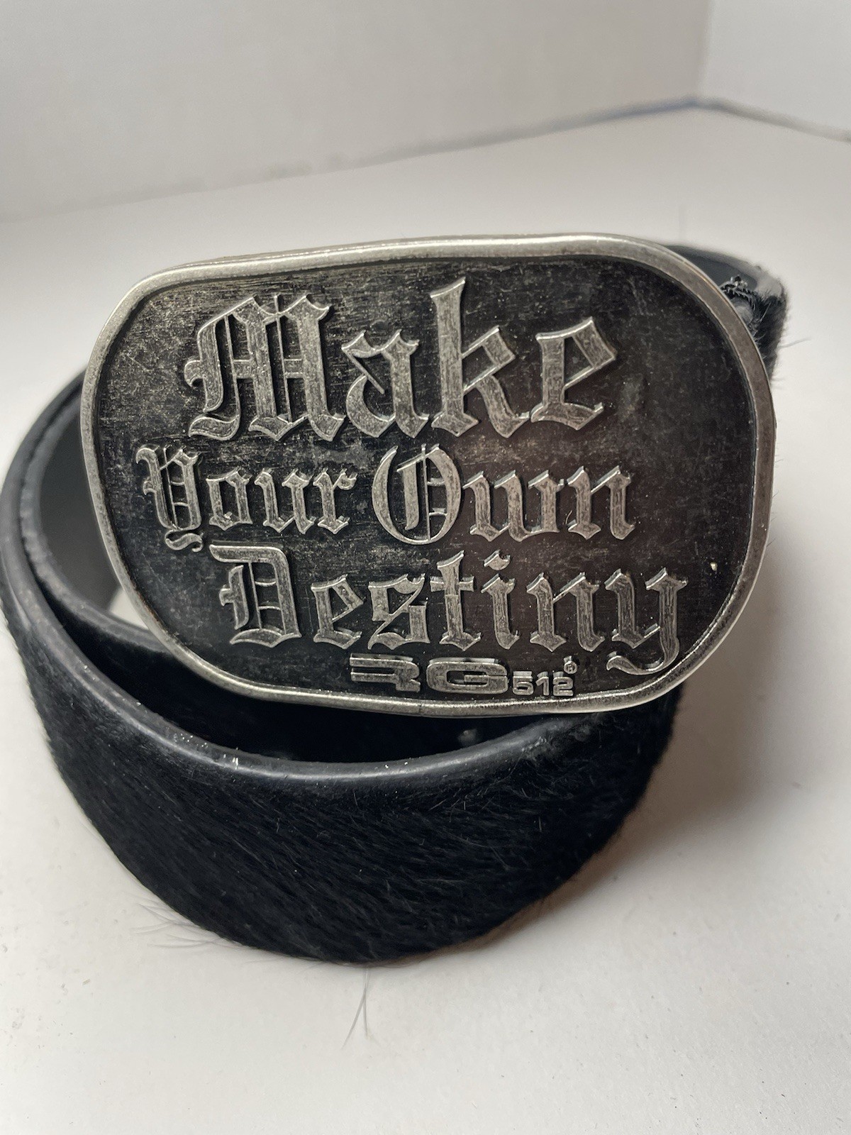 RG 512 NATURAL COW HIDE PEWTER BUCKLE “MAKE YOUR OWN DESTINY “ 85CM