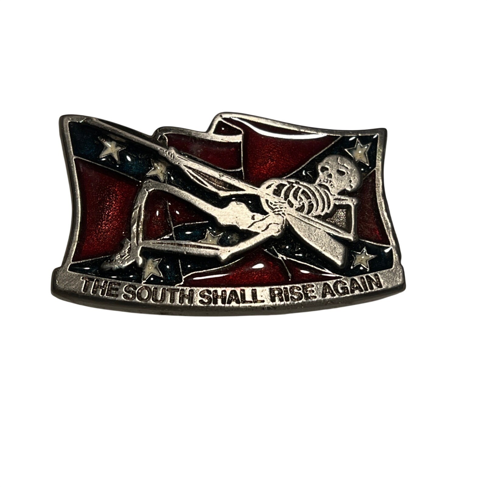 Vintage Skeleton South Shall Rise Again Small Belt Buckle Red Blue 2165A