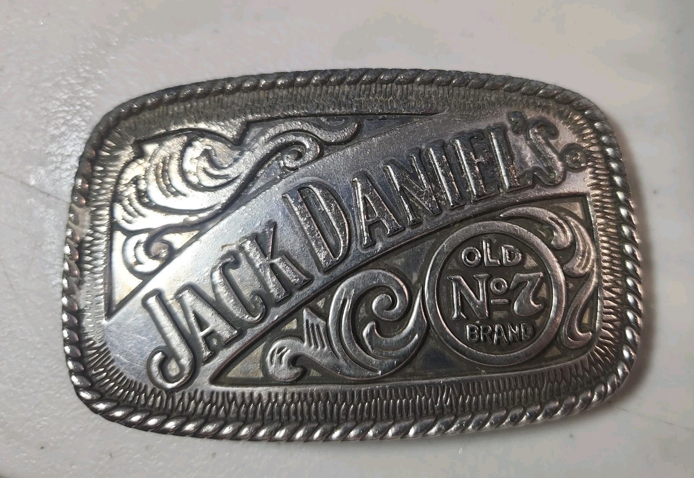 Jack Daniels Belt Buckle Silver Tone Old No.7 Whiskey Western Cowboy Metal 5007