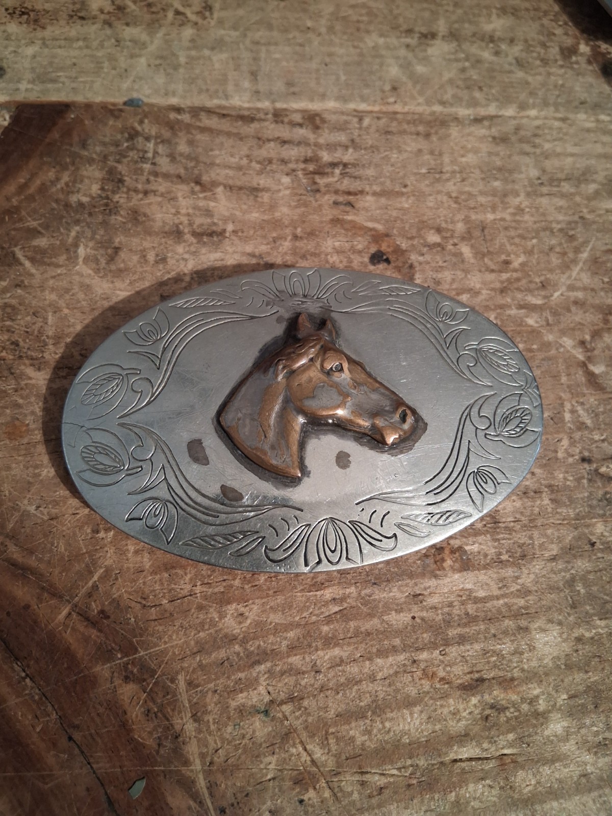 Hores Belt Buckle Nickel Silver Vintage 70s