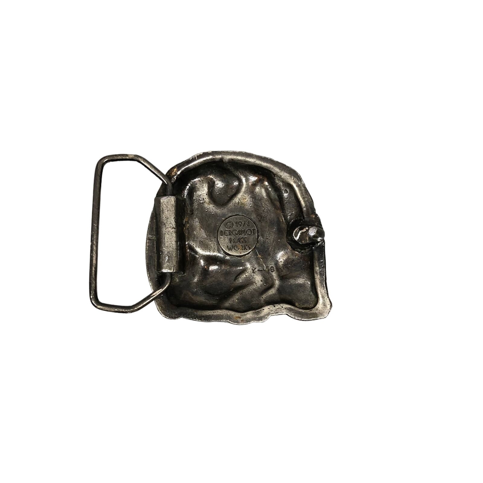 Vintage Bergamot Brass Works Bear Hunter Bult Buckle Pewter Tone USA