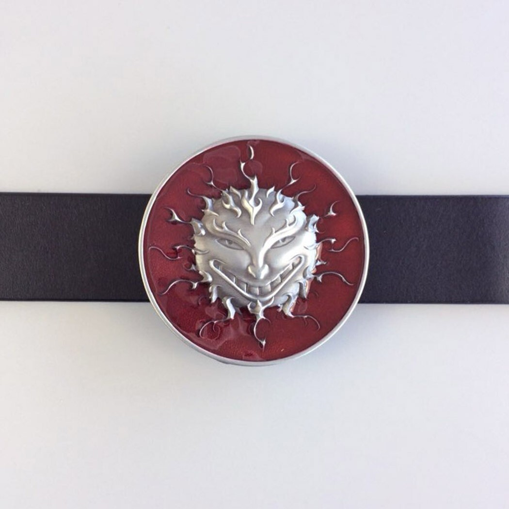 Antique Silver Red Enamel Devil Evil Face Belt Buckle Gurtelschnalle Boucle