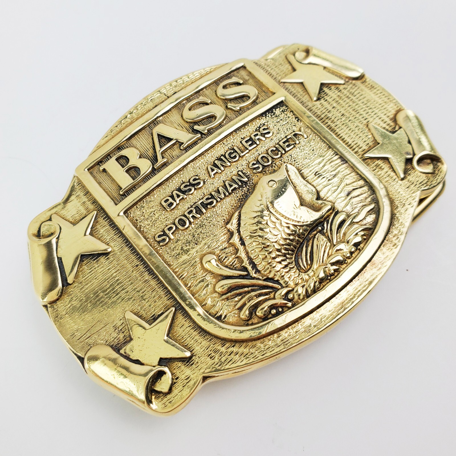 BASS Belt Buckle Anglers Sportsman Society Fishing Solid Brass 3&Prime;