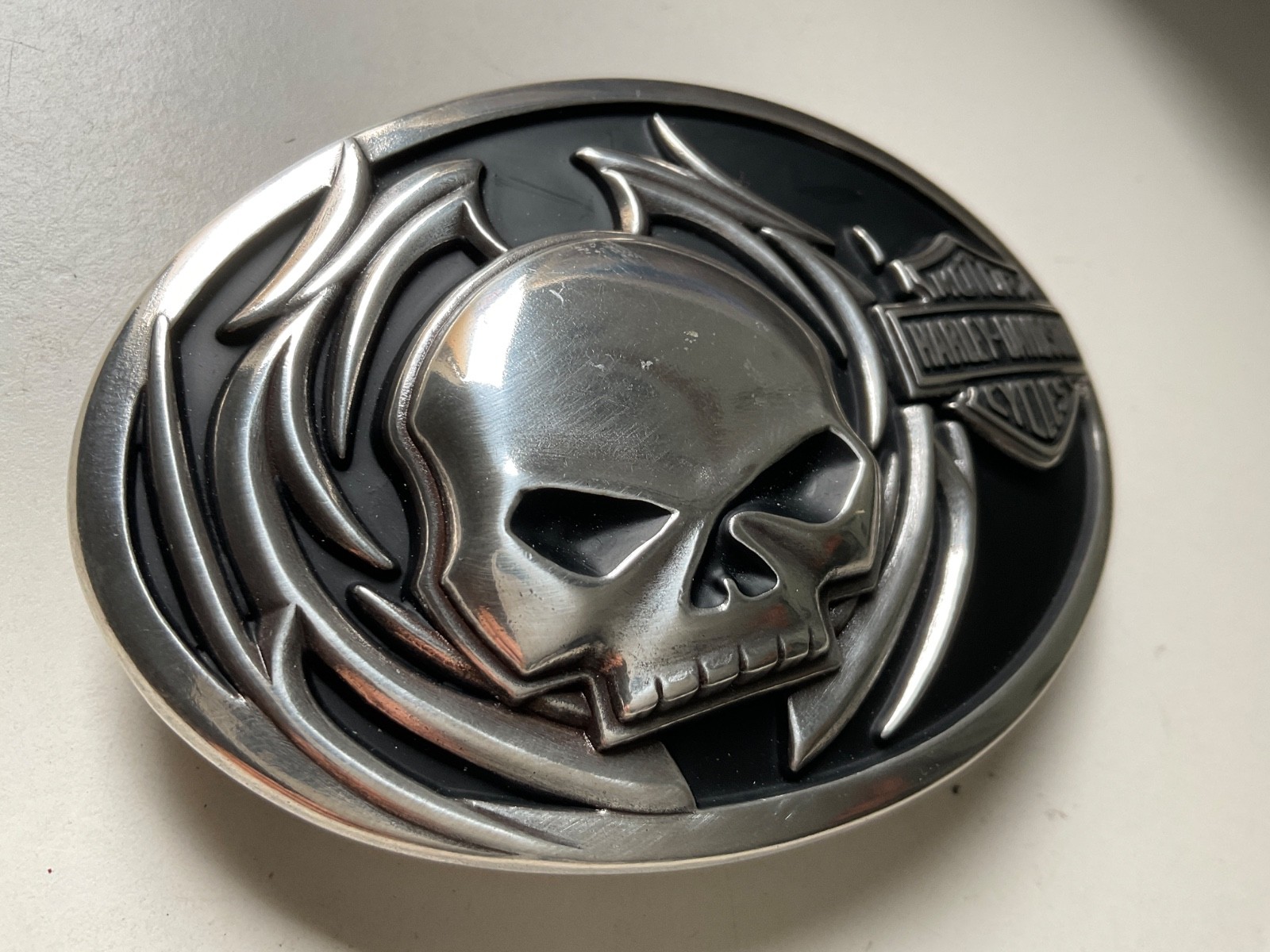 Harley-Davidson Willie G skull Bar&Shield belt buckle.#97798-09VM.Silver plaited