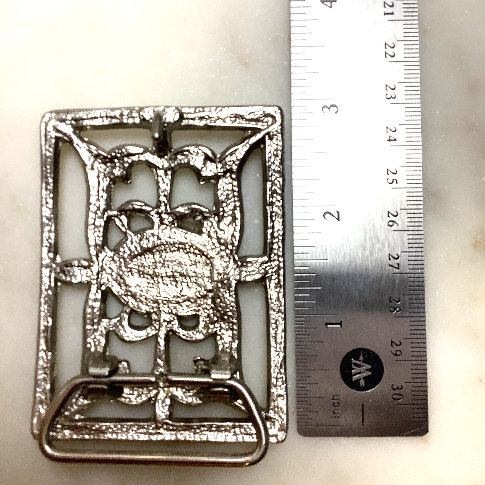 Lot of 2 Western Silver-Tone Belt Buckles Etched Southwest Buckle