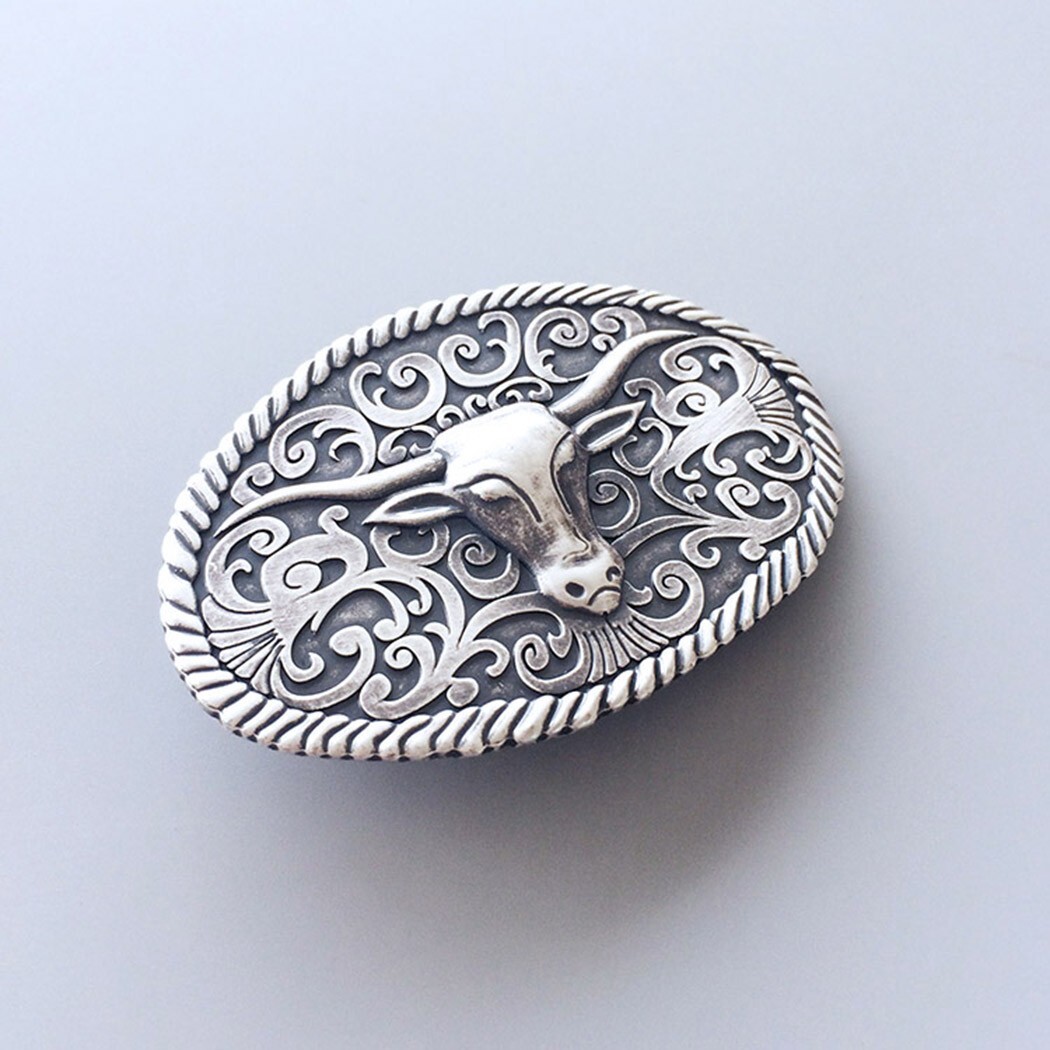Vintage Silver Plated Longhorn Bull Cowboy Cowgirl Western Oval Belt Buckle