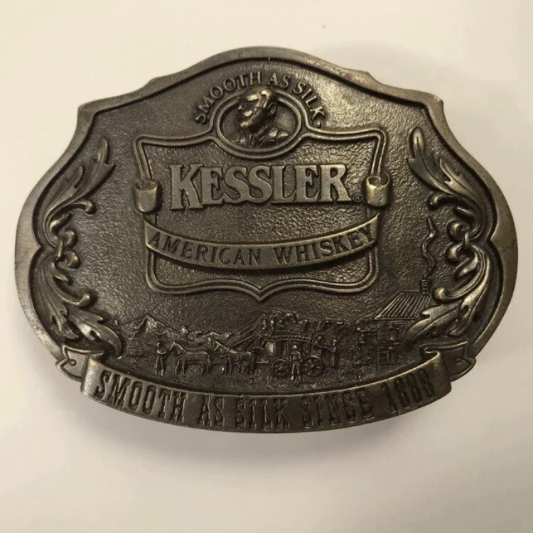 Vintage Kessler American Whiskey Western Brass Belt Buckle Limited Edition 1993
