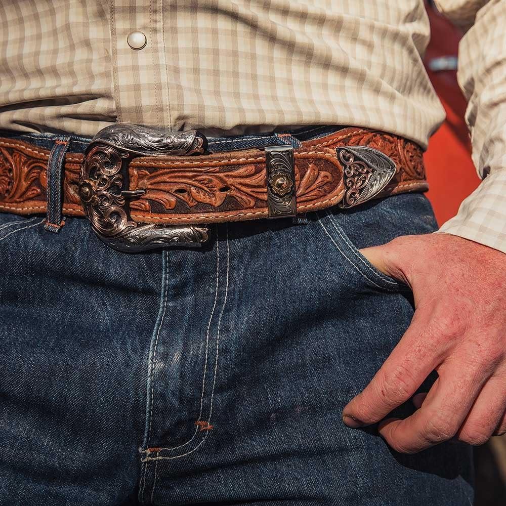 Montana Silversmiths Cowboy Classic 3-Piece Tri-Color Western Belt Buckle Set