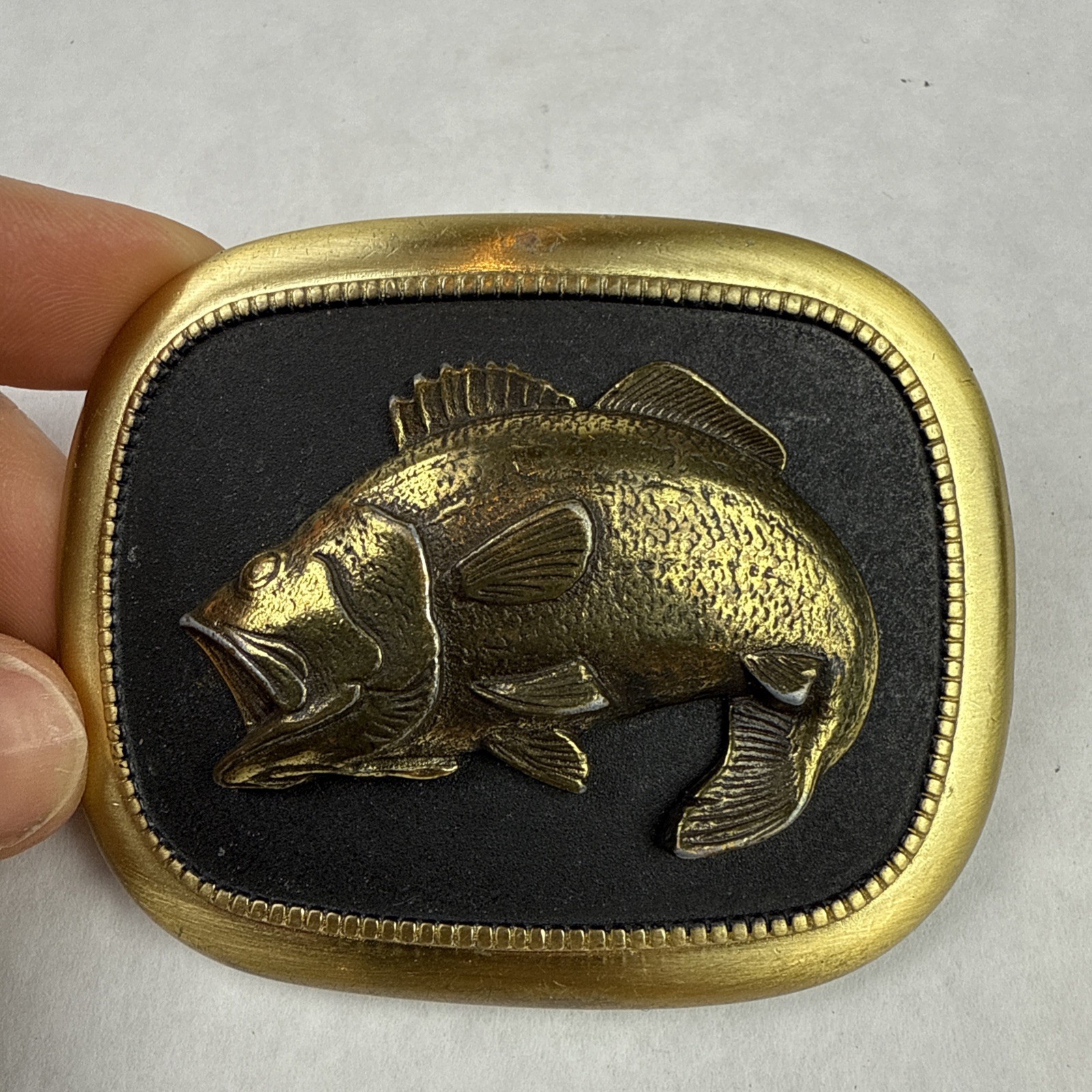 Vintage Large Mouth Bass Belt Buckle Made in USA 2.75” x 2.25” Good Weight Clean