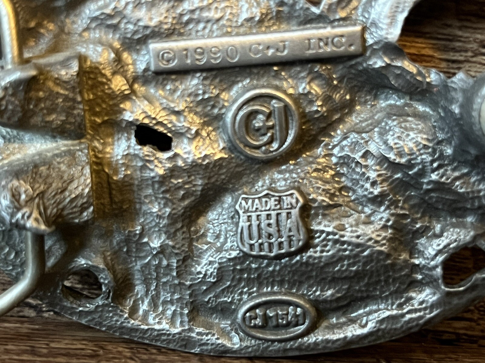 C & J VTG 90s Flying Eagle Belt Buckle Enamel Glaze USA Made Pewter Look NICE!
