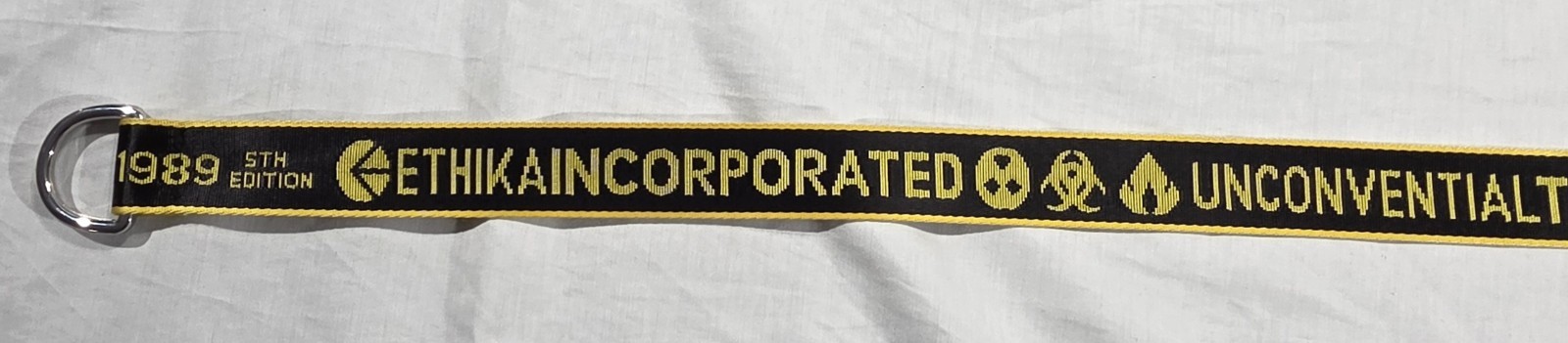 Ethika Adjustable Belt Black Yellow Text Pattern Metal Buckle Polyester