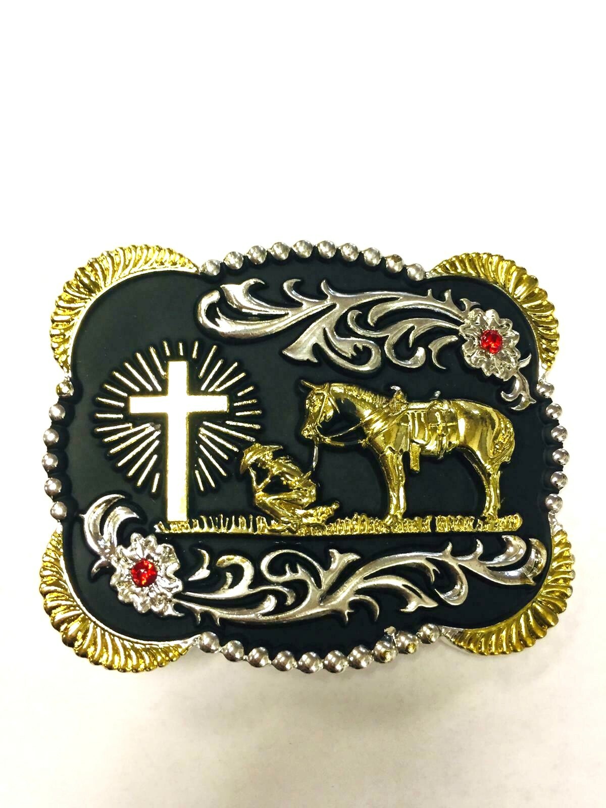 Praying Cowboy Horse Cross Faith Animal Rodeo Western Hebillas Vaqueras