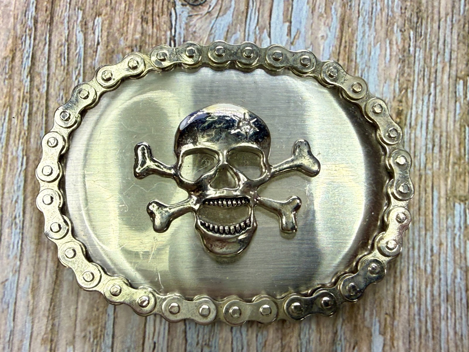 Skull Head Crossbones Motorcycle Chain Border Biker Gothic Punk Vibe Belt Buckle