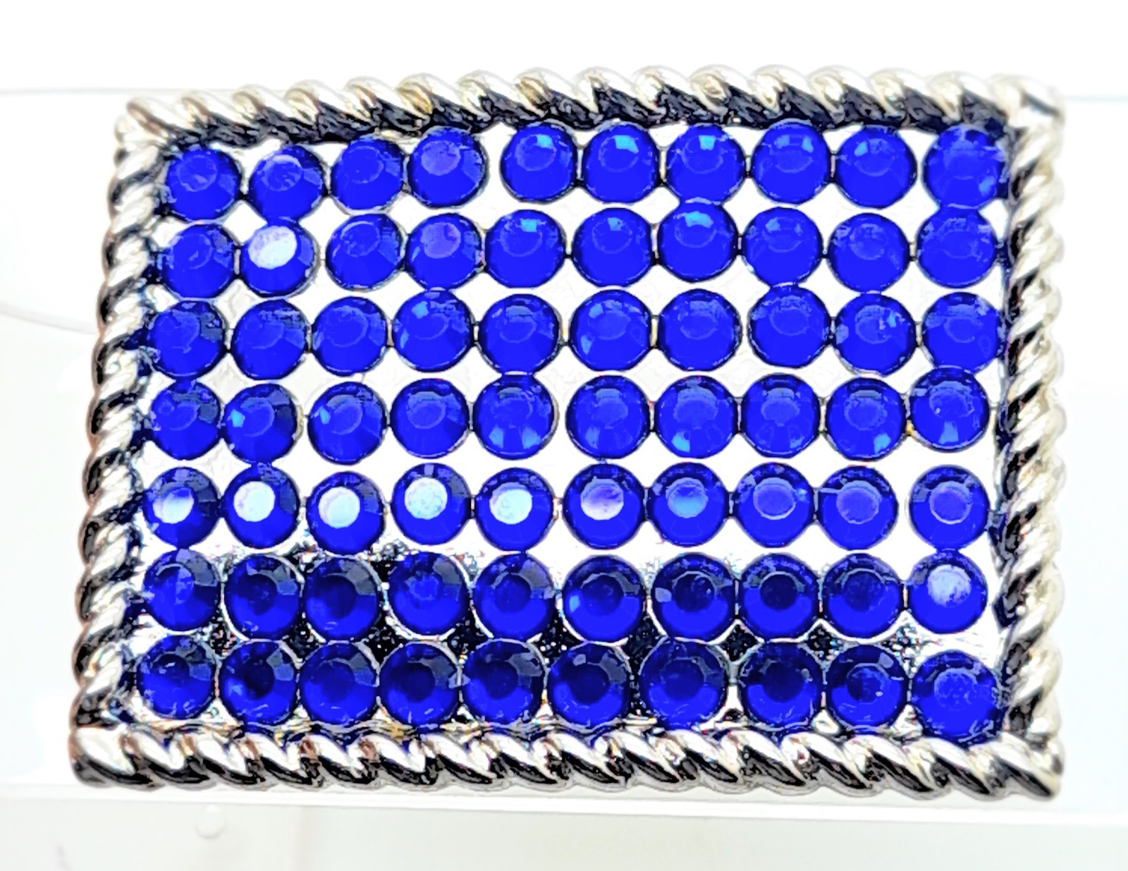 Fashion boho style classic oblong Belt Buckle Silver Metal royal blue rhinestone