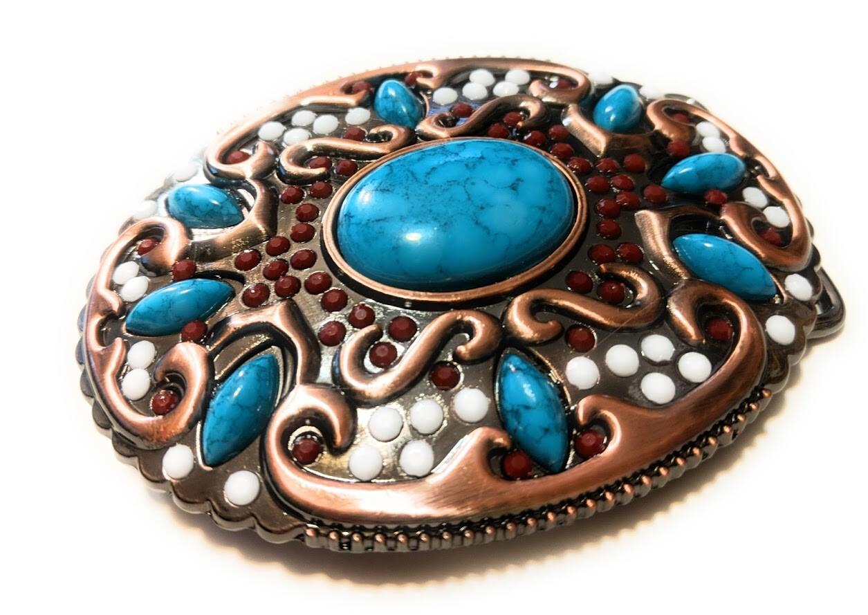 ✖ HQ NATIVE AMERICAN copper turquoise Cowboy Rodeo Style Belt Buckle Heritage US