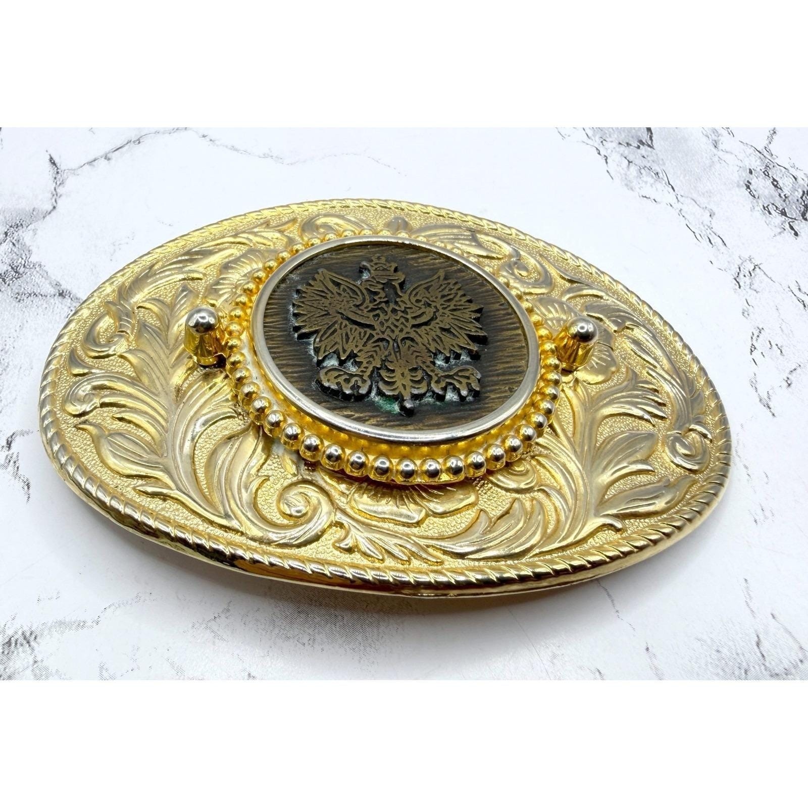 Gold Tone Eagle Crest Belt Buckle Western Scroll Oval 4&Prime; Fits 1.5&Prime; belt