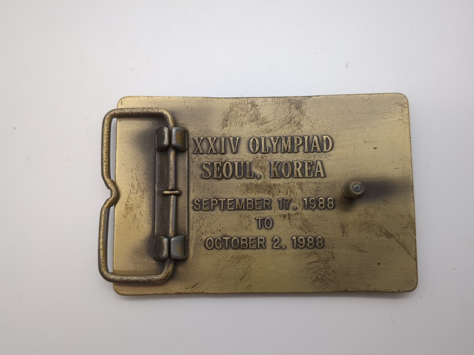 US Olympic Shooting Team Official Sponsor Belt Buckle Brass 1988 Seoul Korea