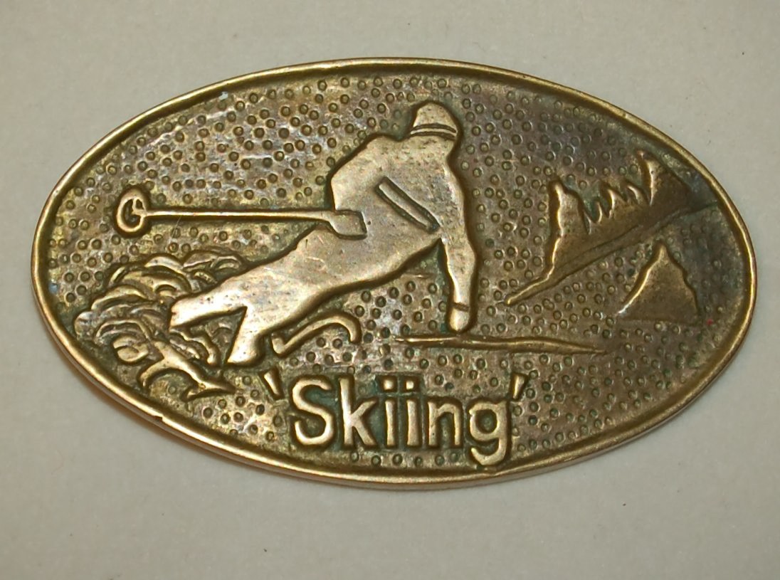 VINTAGE Belt Buckle Skiing Solid Brass 1980&rsquo;s