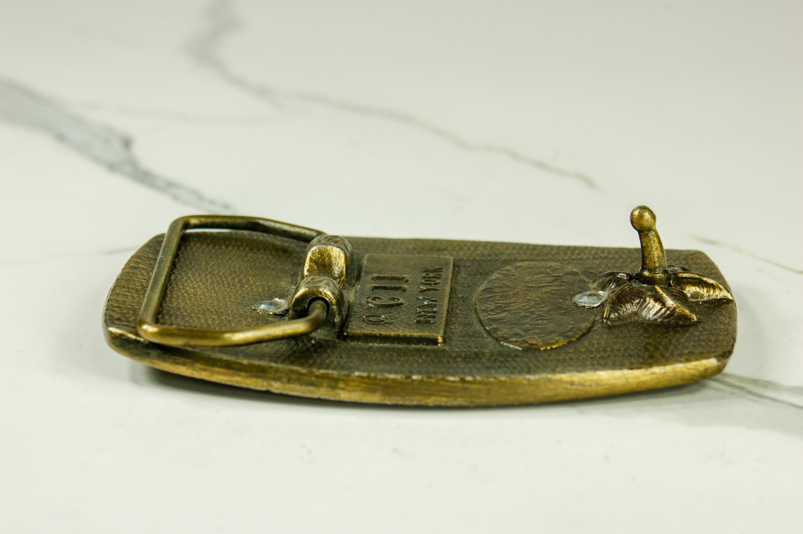 Stag and Trees in Moonlight brass belt buckle western