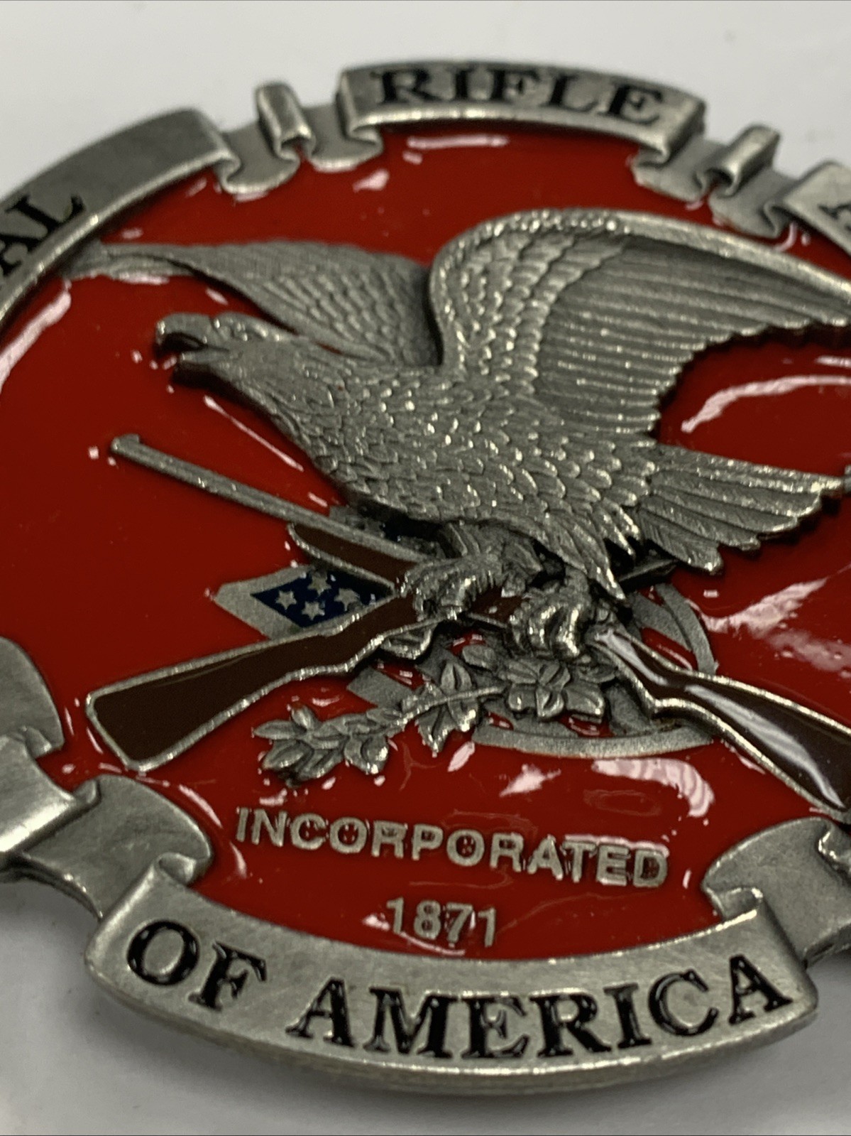 National Rifle Association Of America NRA Eagle Red Belt Buckle USA