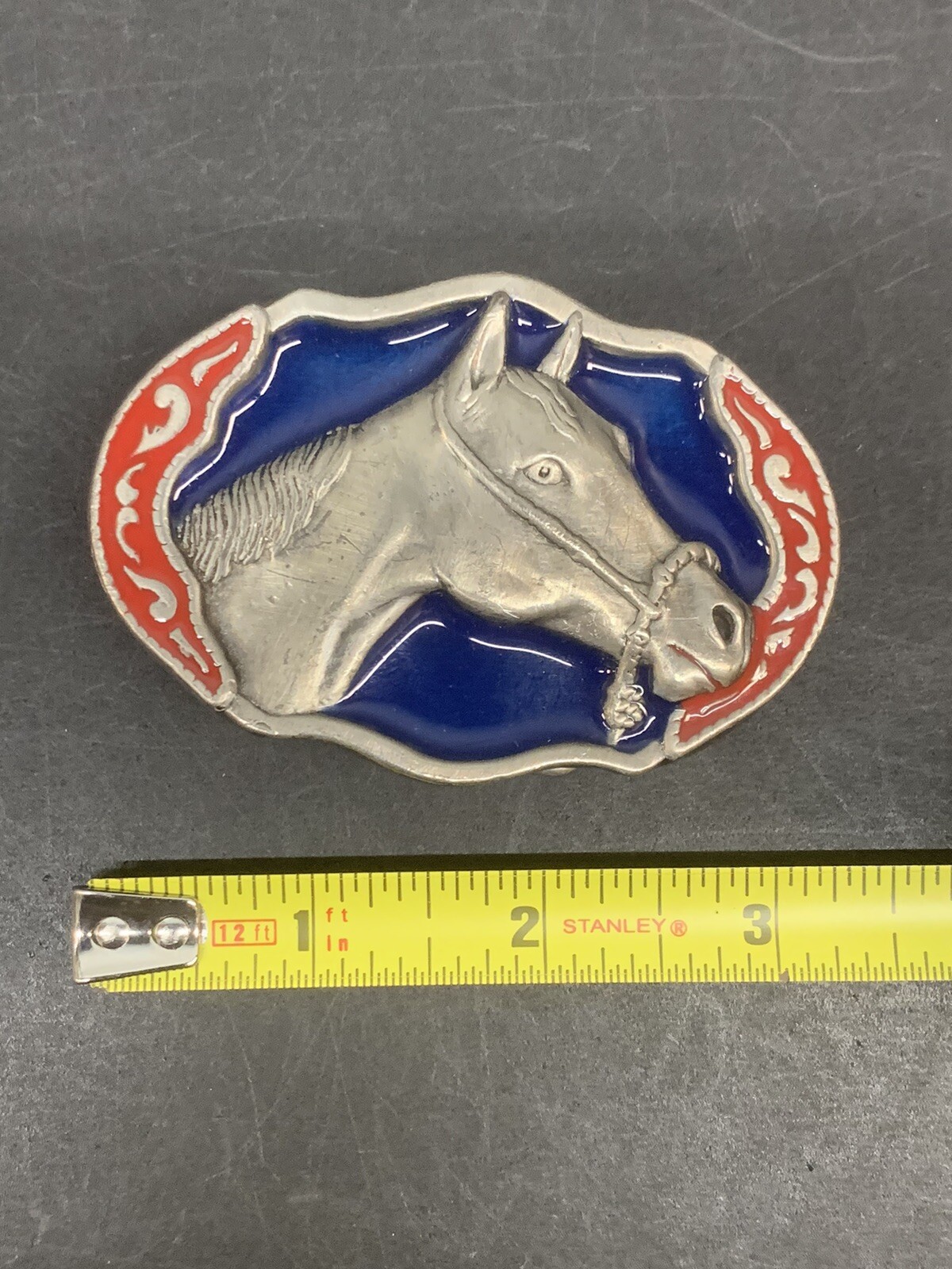 Western Horse Blue Ted Silver Metal Belt Buckle