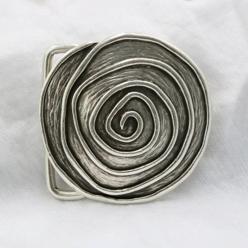 Round Belt Buckle With Asymmetrical Spiral, Irregular Design
