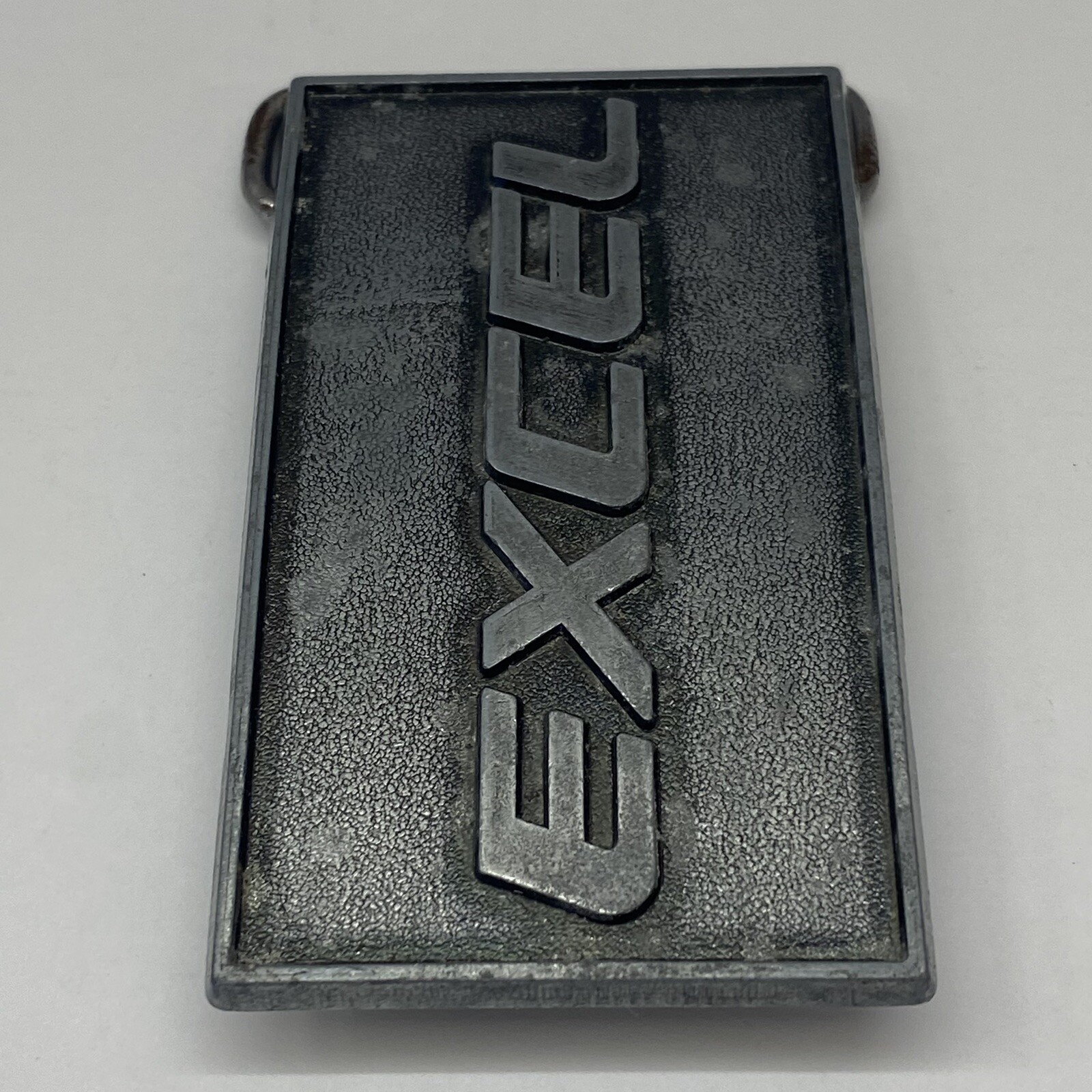 Excel Belt Buckle Metal Pewter tone Raised Lettering Made in USA Vintage