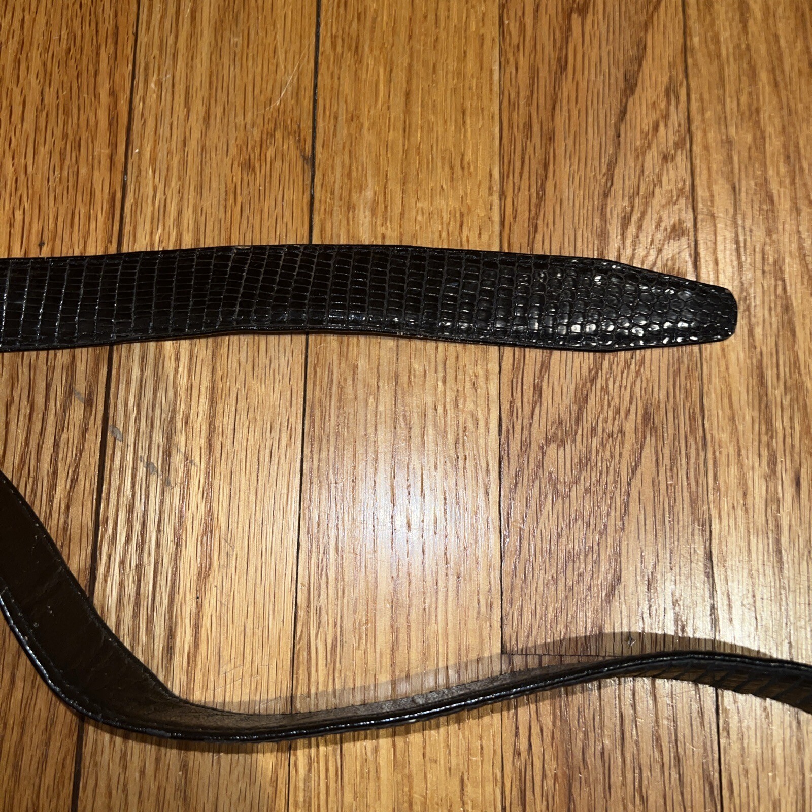 L.F.B. Black Lizard Skin Belt Self Locking Buckle Vintage 42”