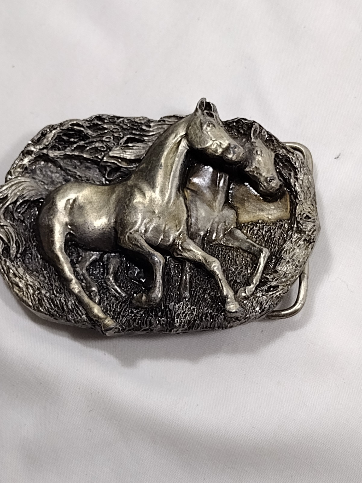 Western Belt Buckle 3D Men & Womens Retro Casual Wear Running Horses Silver Look