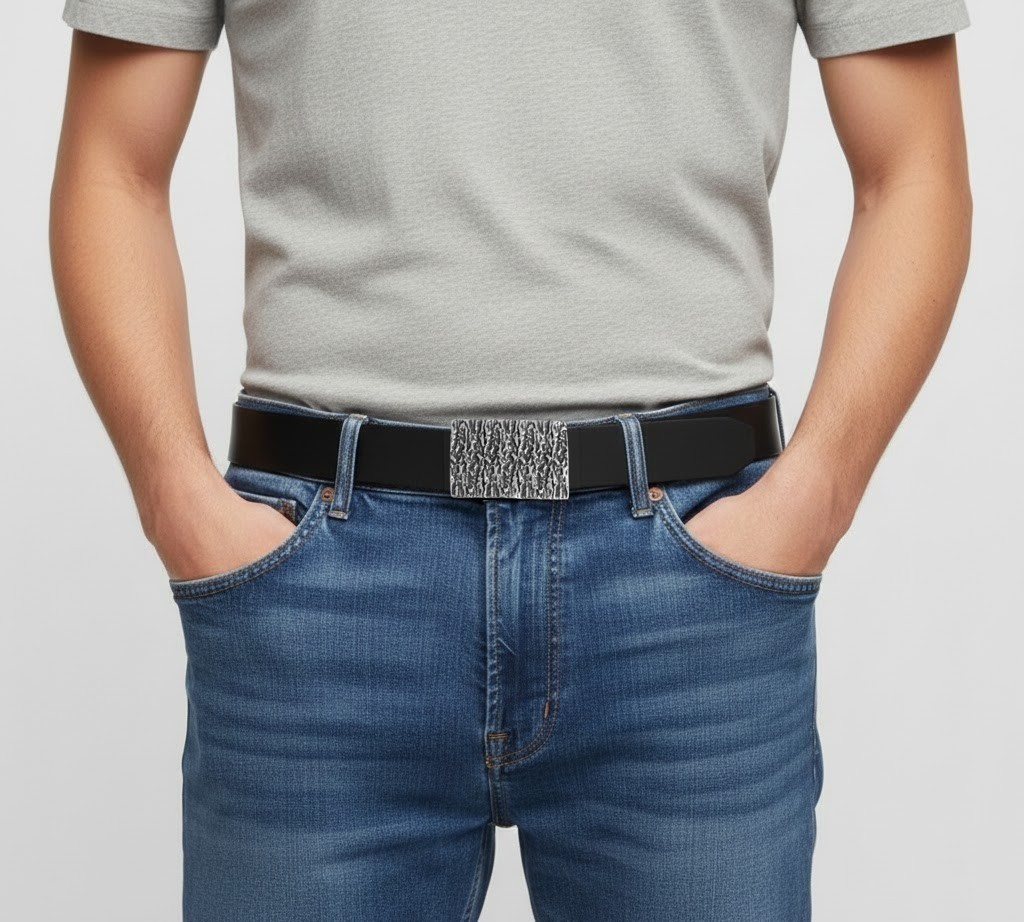 Textured Rectangular Belt Buckle in Antique Silver with Distinctive Finish