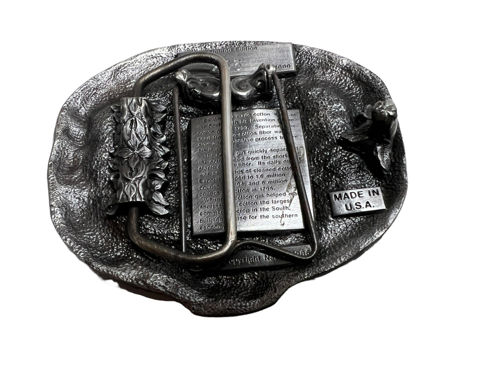 Vtg 1986 Nasco Eli Whitney Cast Iron Growing Of America Belt Buckle Numbered