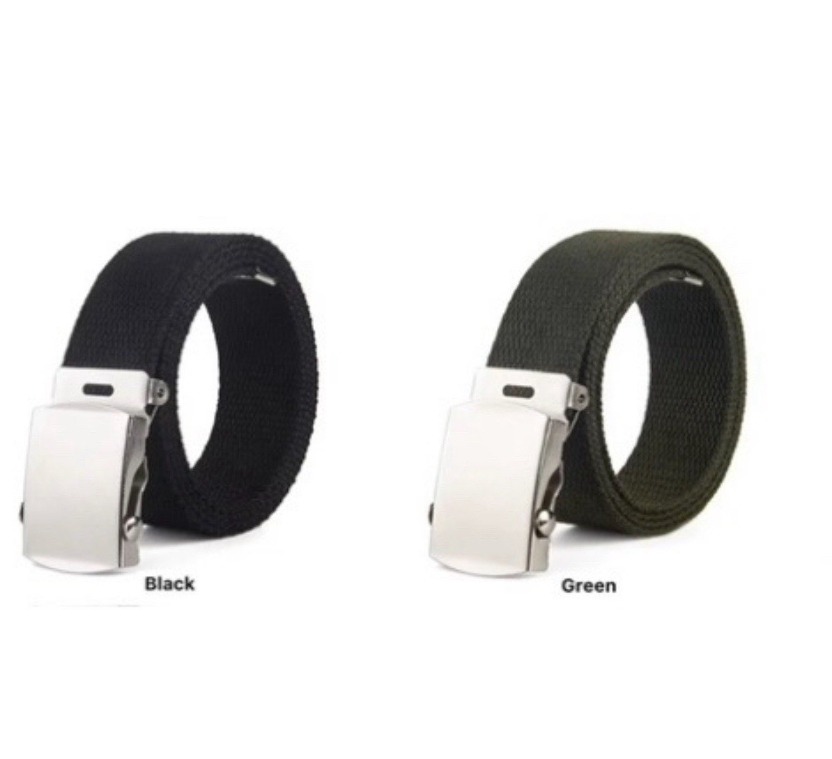 2 Belt (black and green), Cotton Belt, Silver Buckle, 54 Inches Long – $14.99
