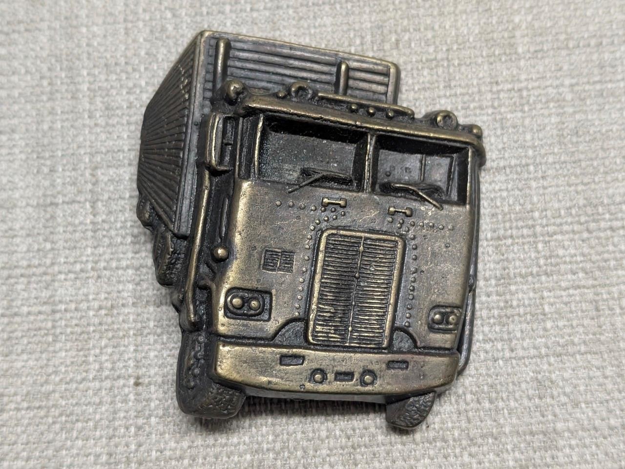 vintage 1970s belt buckle TRUCKER semi-truck SOLID BRASS cowboy western driver