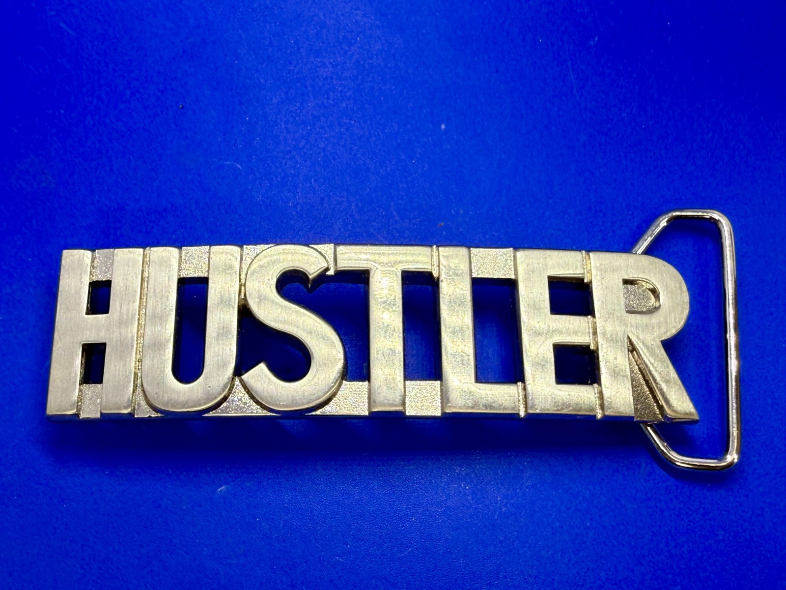 HUSTLER Block Letter Word Statement Cutout Silver Color WIDE Belt Buckle