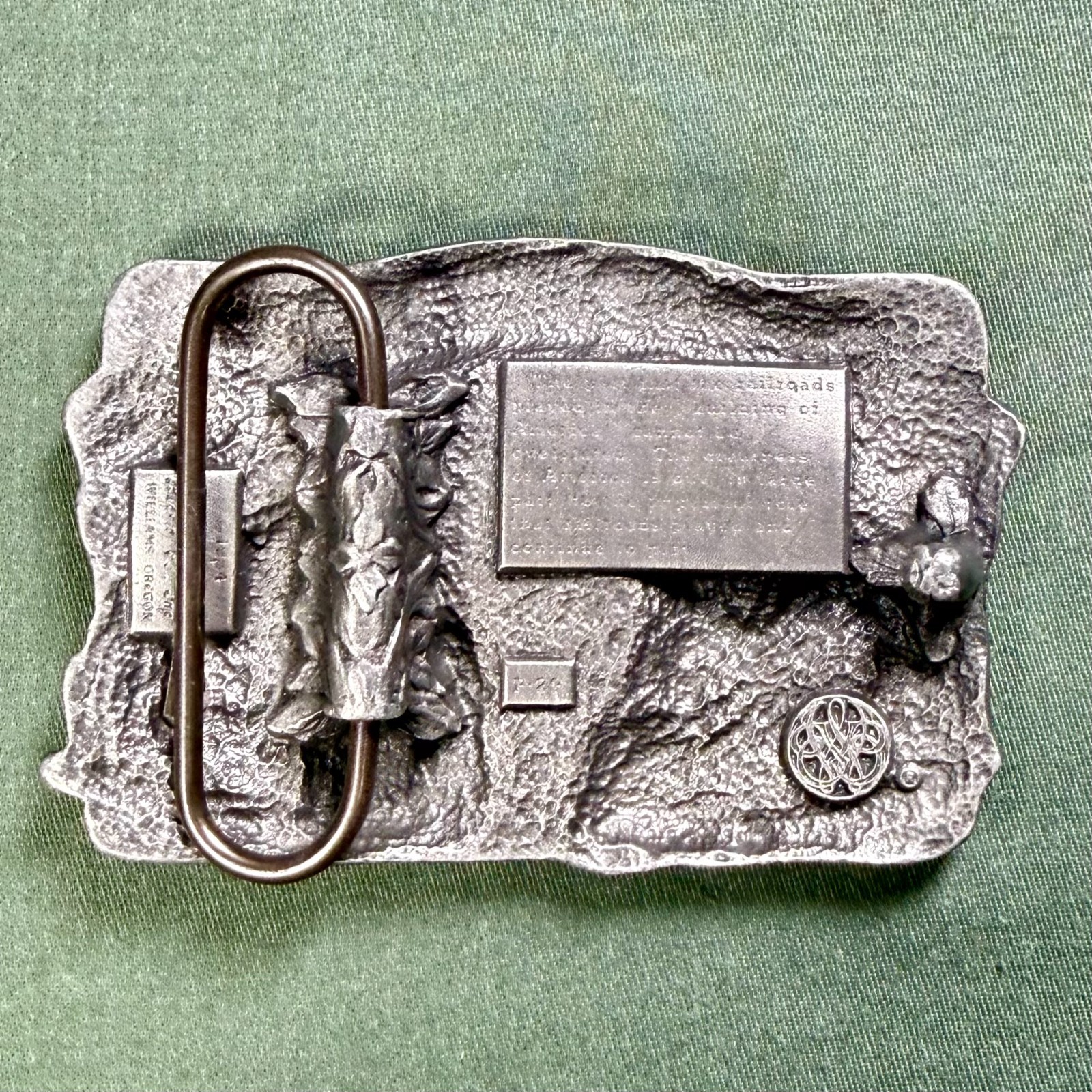 Vintage 1984 Siskiyou Railroads Built America Pewter Belt Buckle Train USA Made