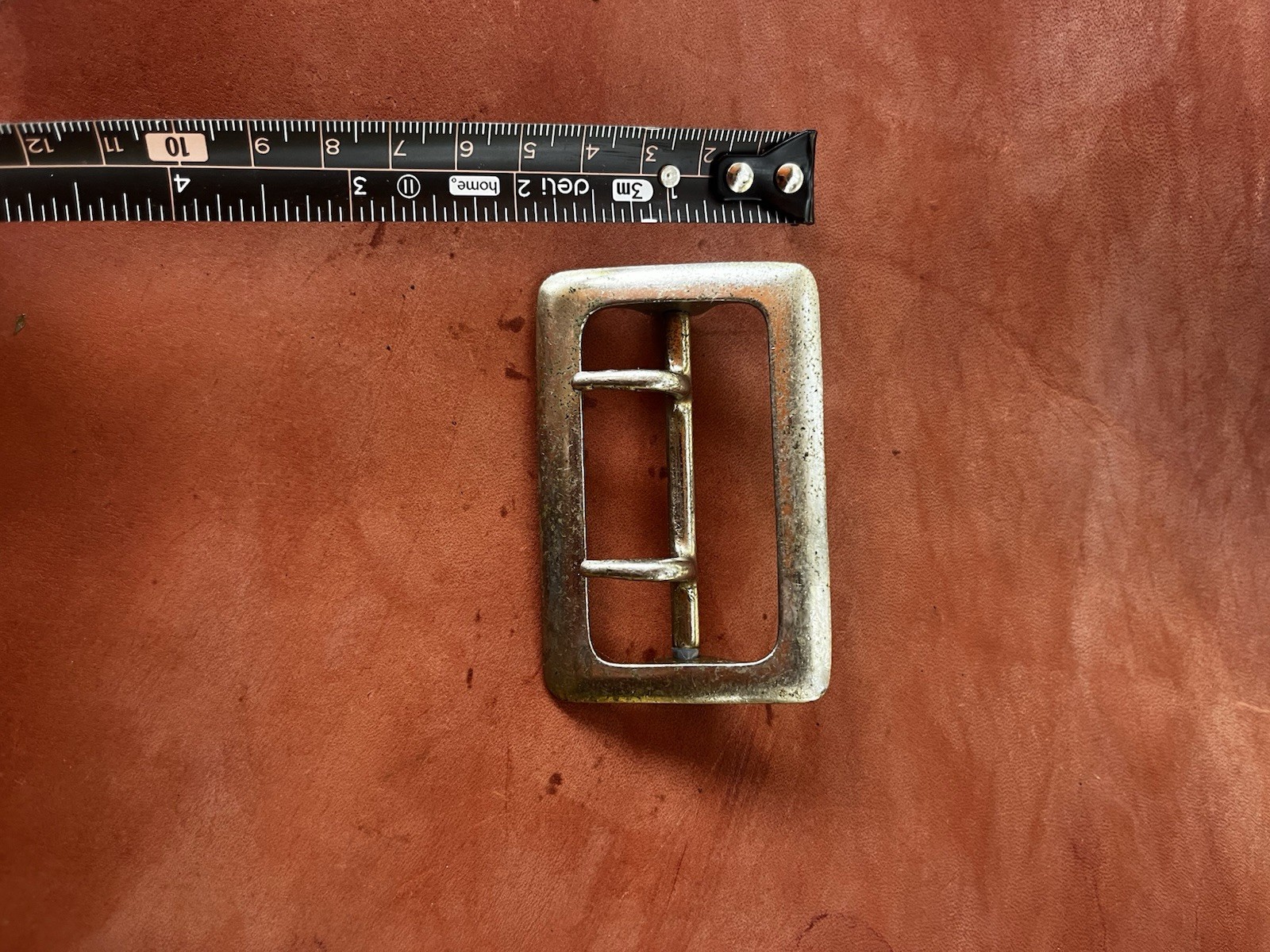 Men’s Solid Brass Silver Tone Rectangular Belt Buckle, Single Tongue 1.5 in