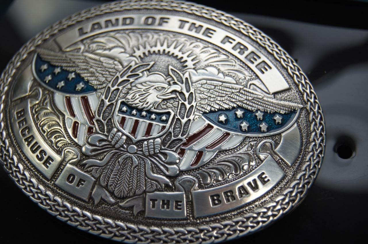 Nocona Bald Eagle with American Flag Land Of The Free Belt Buckle 37916