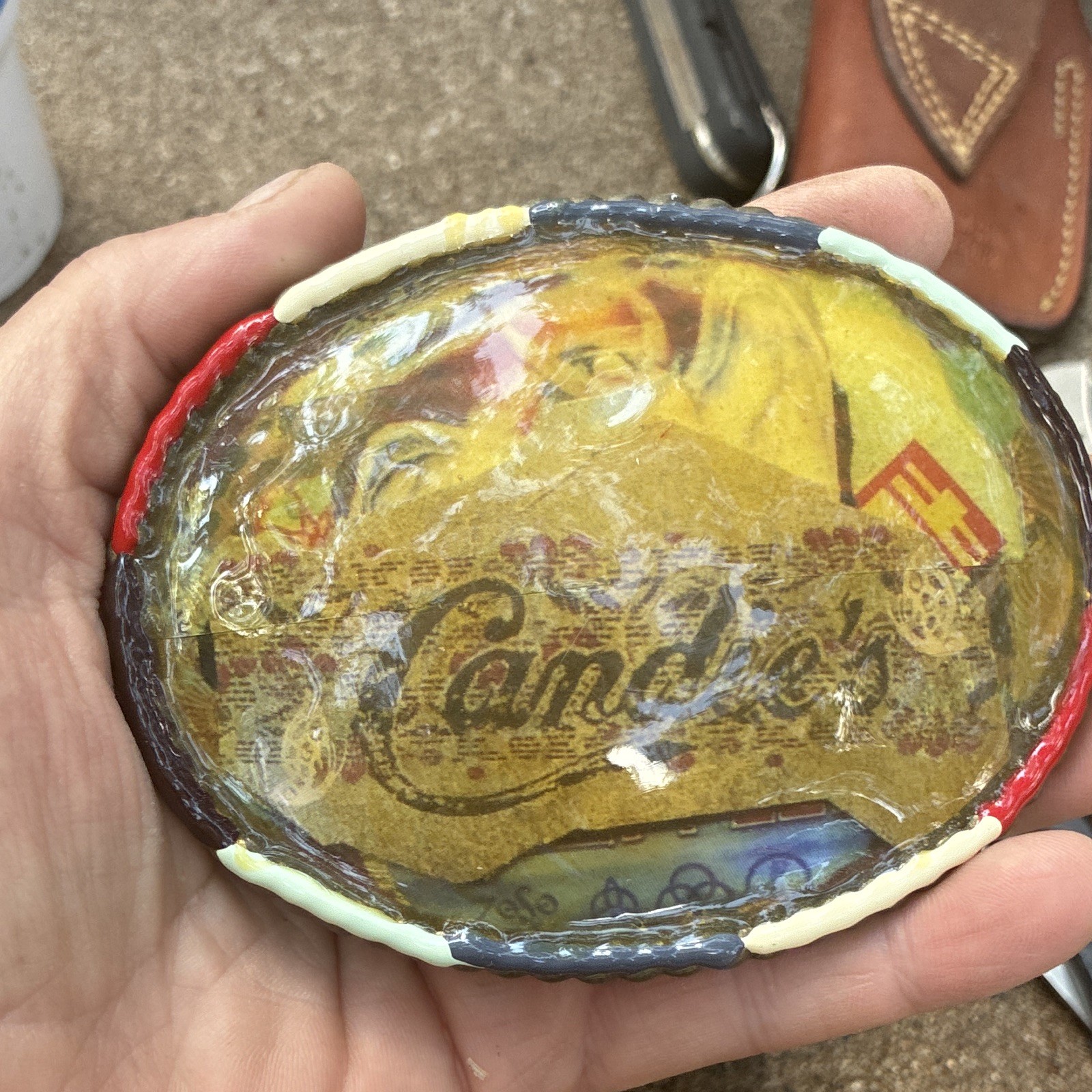 Cameo Western Oval Metal Belt Buckle, Gold Multicolor Logo, Fits 1.5&Prime;