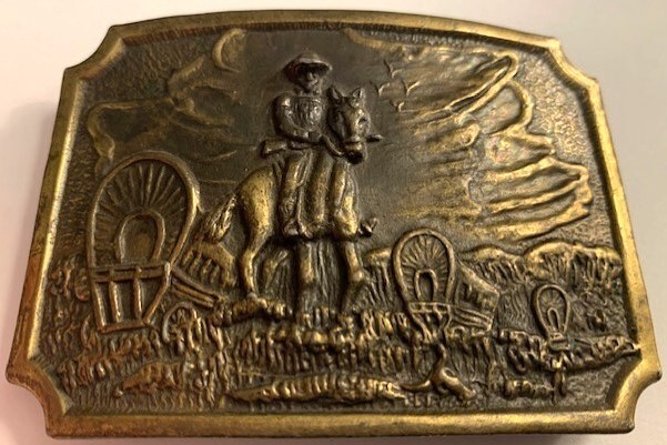 Vintage Wild West Themed Solid Metal (Possibly Brass ?) BELT BUCKLE -3.5&Prime; x 2.5&Prime;