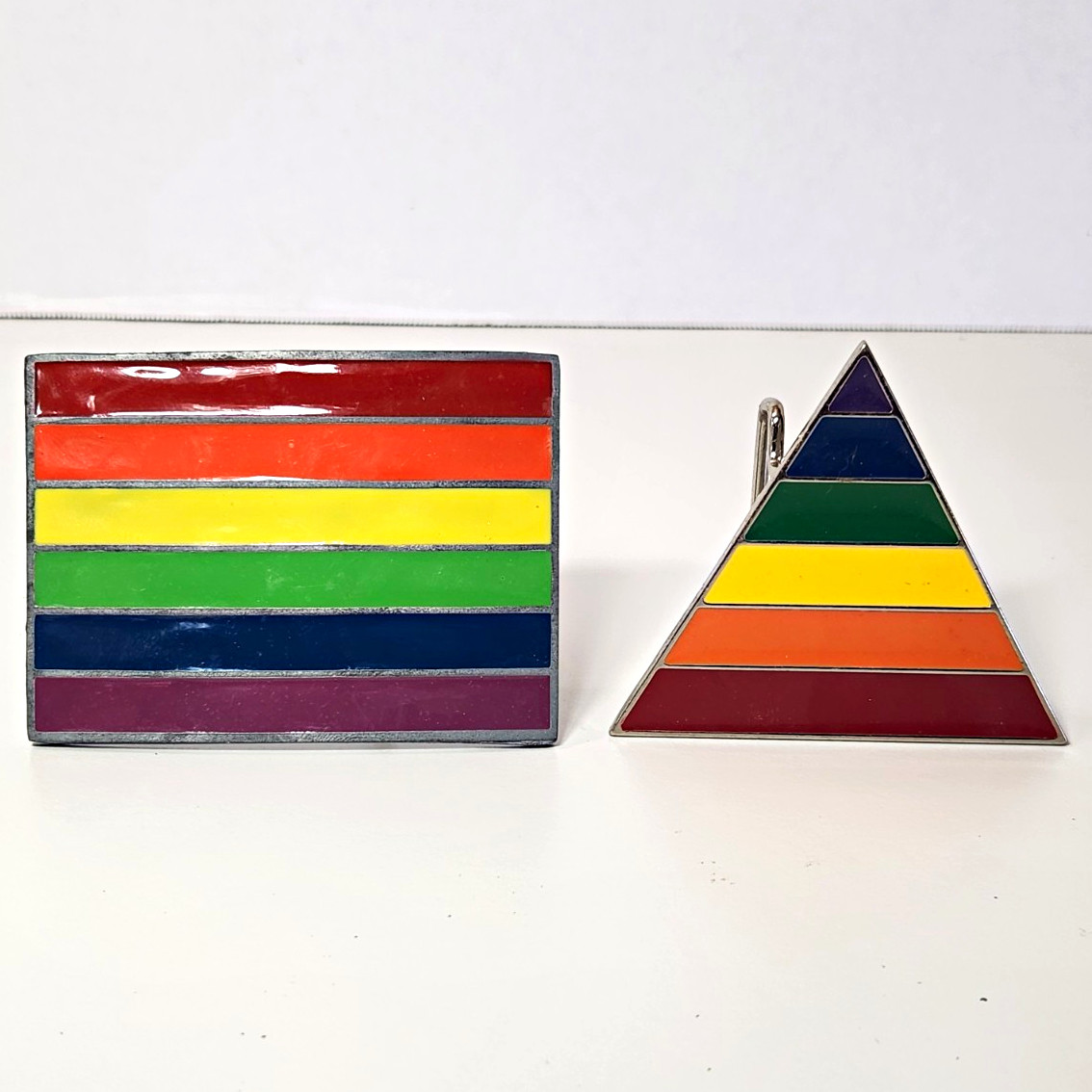 Great American Products Lot of 2 Rainbow Pride Striped Enamel Belt Buckles LGBTQ