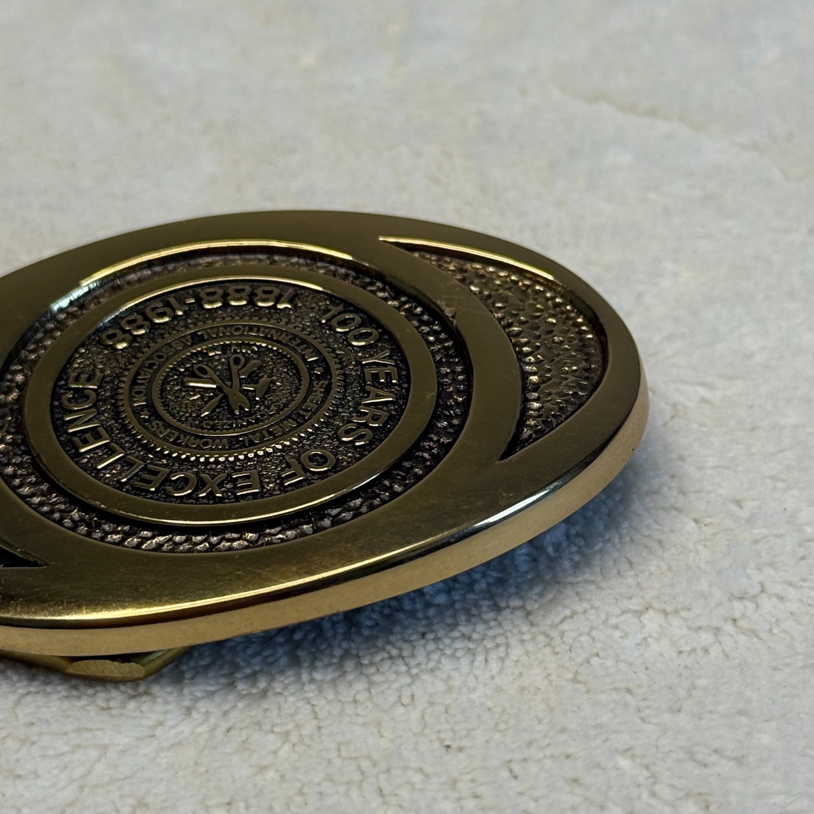 Sheet Metal Workers Union Vintage Brass Belt Buckle 100 Years Of Excellence 1988